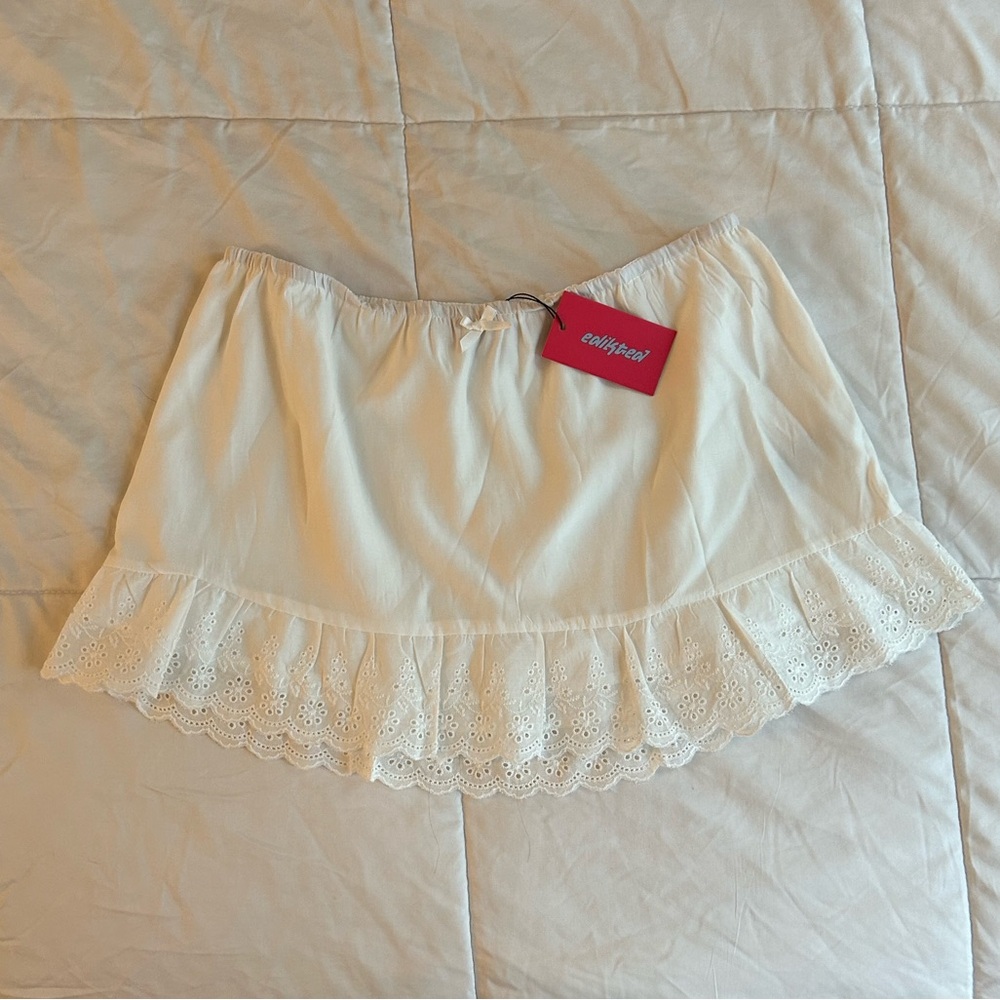 SOLD Edikted Skirt - Milley Eyelet Ruffle Mini Skirts